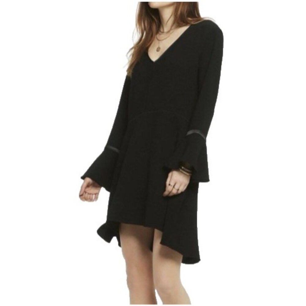 Scotch & Soda Dress XS Black Mixed Media Long Flutter Sleeve Romantic A Line